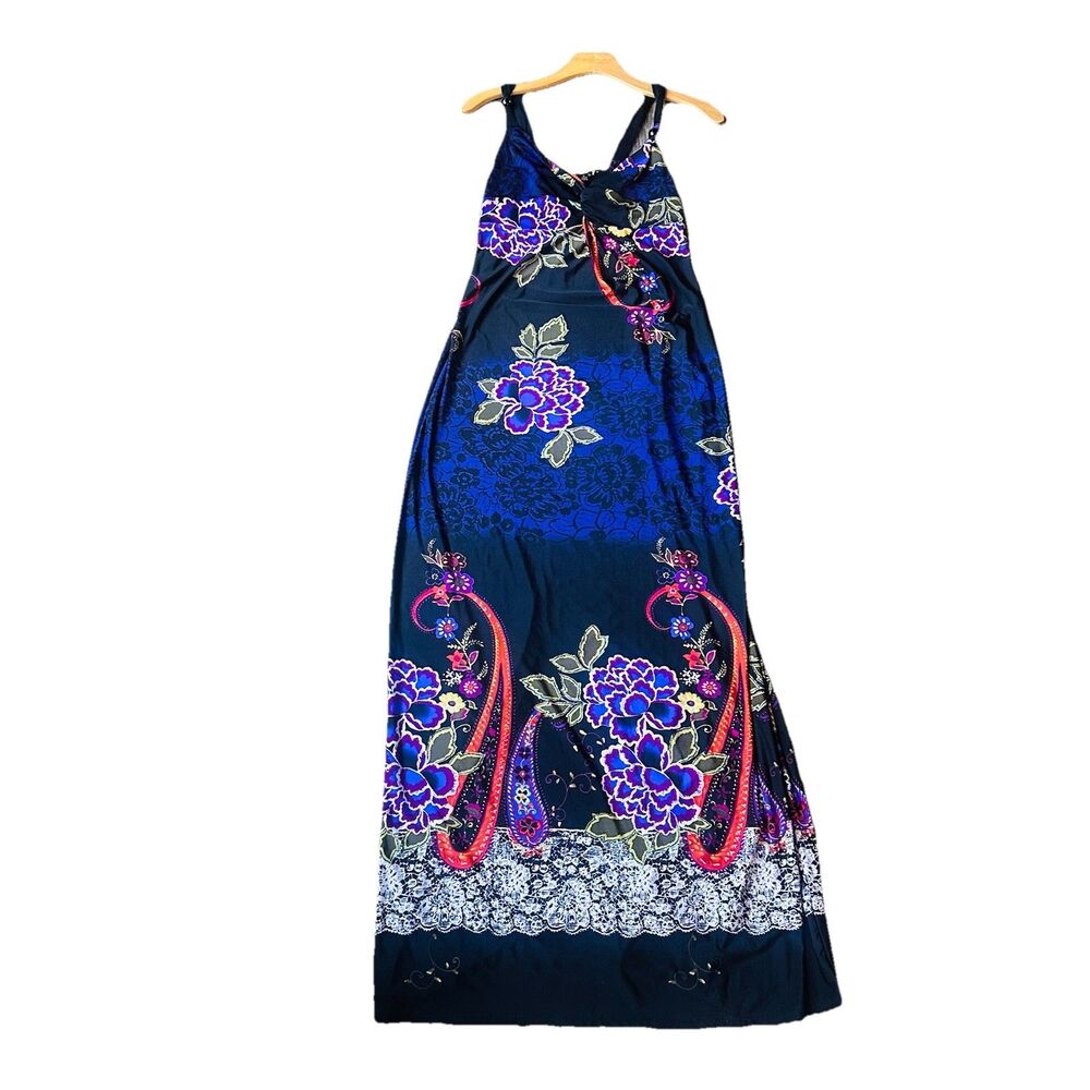 Milano Empire Waist Maxi Dress M Black Purple Floral Romantic Y2K Boho Cottageco